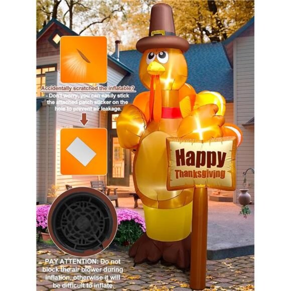 Halloween Inflatable Archway 9FT Thanksgiving Turkey  9FT Thanksgiving Turkey Inflatable with LED Light, Kalolary Fall Turkey Blow up